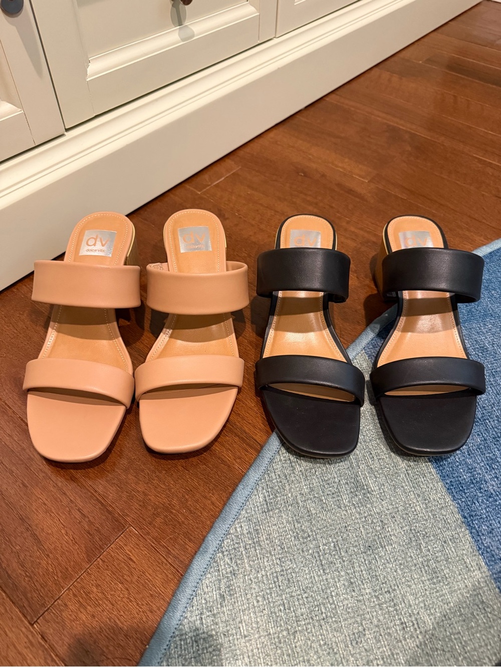 DV by Dolce Vita Two-Band Slide Sandals in Black and Nude